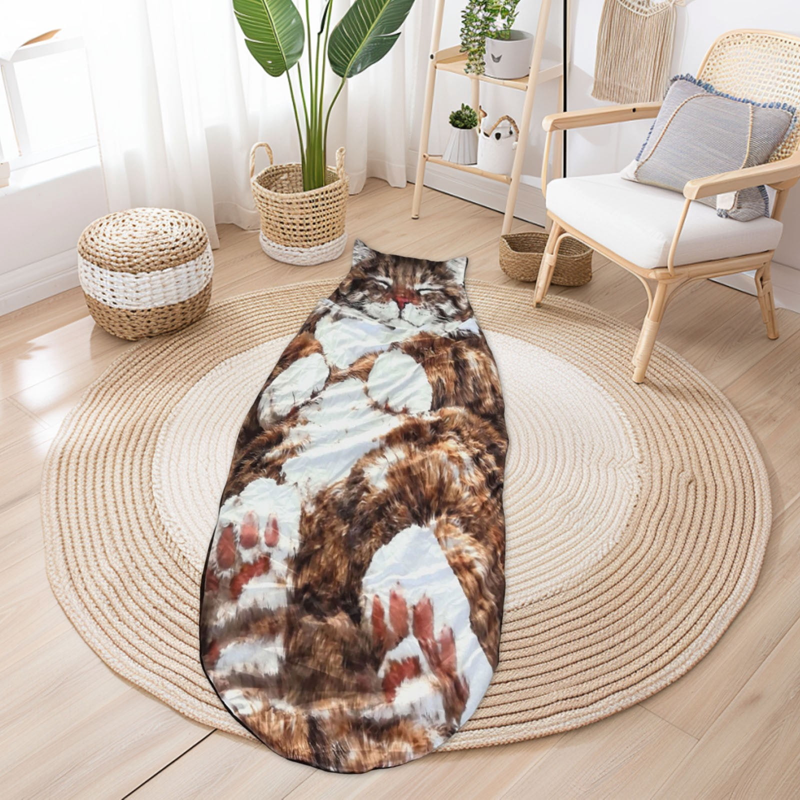 Rijanmt Large Fluffy Cat Shaped Sleeping Bag For Adults,Plush Cat Sleeping Bag For Men Women,Adorable Cats Envelope Sleeping Bags,Washable Warm Blanket For Camping Home Party Lounging,31.5*74.8",E