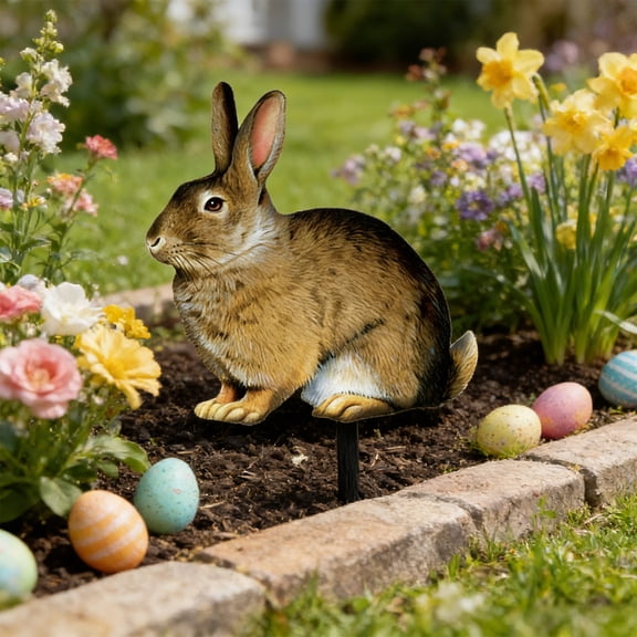 Rijanmt Lifelike Easter Bunny Stake Yard Sign Garden Decor,Bunny Garden Lawn Signs,Iron Outdoor Lawn Rabbit Sign,Furry Rabbits Yard Decoration With Stake,For Easter Party Supplies,7.72*9.84",A