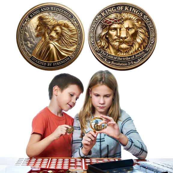 Rijanmt Lion of Judah Revelation 5:5 Religious Coins - Inspirational Cross God Pocket Bible Verses Chip Token for Study - Good Luck Commemorative Gifts for Men Women