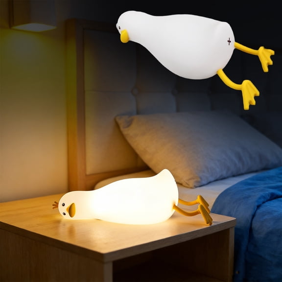 Rijanmt Lying Flat Duck Touch Night Light,LED Duck Lamp,Cute Light Up Duck,Soft Eye-Caring Light,Bettery Powered (Included) ,Bedside Tap Control Lamp for Reading,Bedroom Nursery Decoration