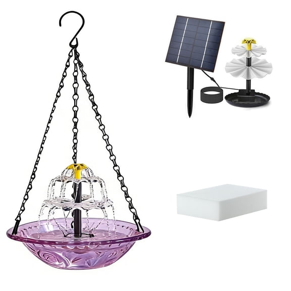 Rijanmt Outdoor Garden Floating Fountain Solar Bird Feeder,Upgraded Free Standing Floating Solar Powered Water Fountain Pump With Metal Chains For Bird Bath, Garden, Pond, Pool And Outside,Purple