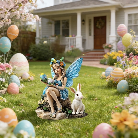 Rijanmt Outdoor Garden Stakes Easter Angels and Gnomes, 11.8" H Acrylic Yard Signs with Bunny Eggs,Waterproof And Lasting Ornaments,for House Outside Meadow Backyard Patio Party Decorations,B