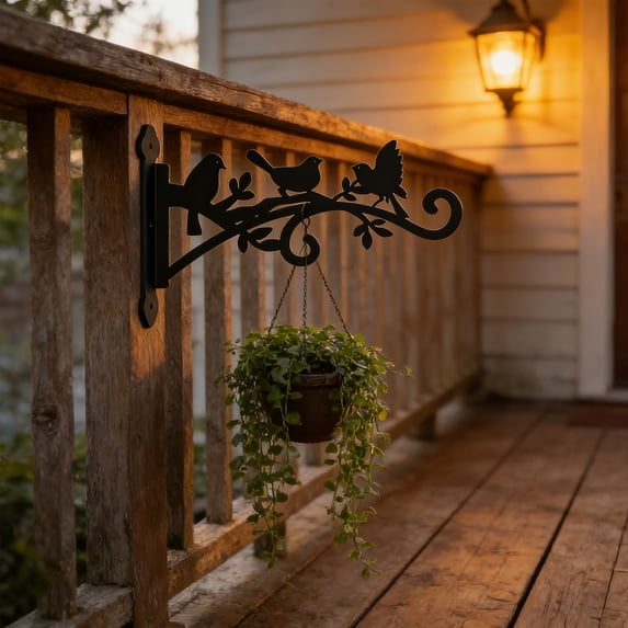 Rijanmt Outside Bracket Rust Proof Hanging Hook For Garden,10.3" L Iron Hollow-Out Plant Bracket With Birds Flowers,Wall Mount Plant Hangers For Outdoor Wind Chime Lantern Bird Feeder Teardrop Swag,D