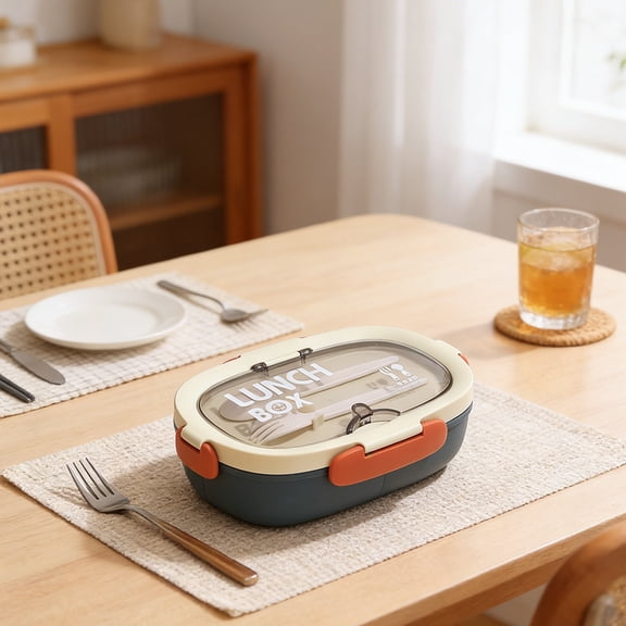 Rijanmt Oval 4 Compartments Adult Bento Box with Tableware,8.4x5.7x2.7" 4 Divided Food Storage Container with Clear Lid,Reusable Meal Prep Lunch Box,Food Grade Plastic,Microwave And Dishwasher Safe,C