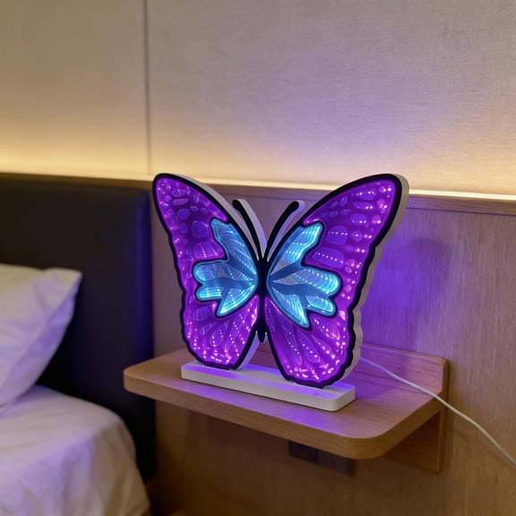 Rijanmt Purple Butterfly Night Light,Butterfly Neon Sign LED Light With Soft Gleam,Hollow Simulation Butterflys Lamp,USB Powered,Gifts Accessories for Nursery Table Home Bedroom,Birthday Party Decor