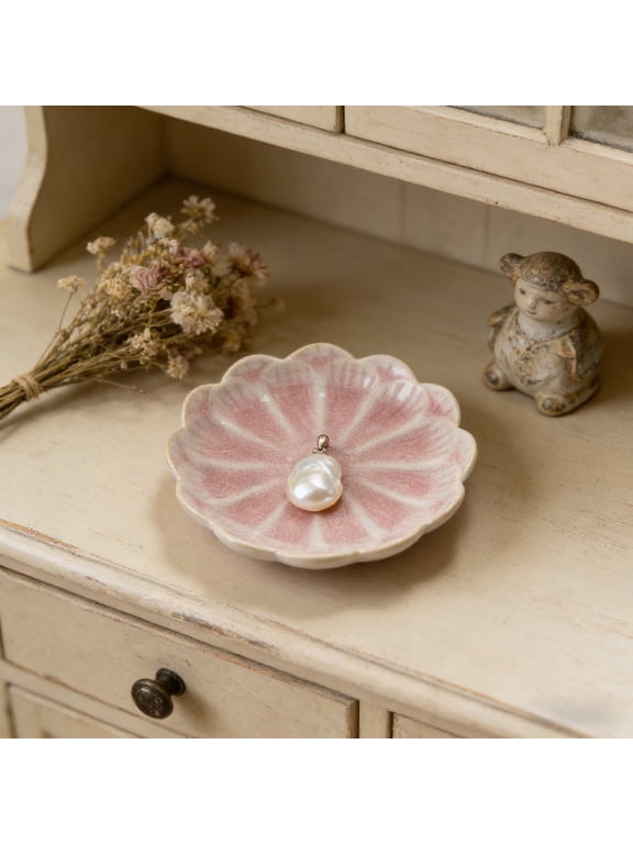 Shell Shaped Small Jewelry Bowl Necklace Ring Tray,Ring Dish Shell Shape Ceramic Jewelry Dish Tray,Decorative Trinket Dish Organizing Rings Earrings Keys,Gift For Mom Friends,4.33*3.54",A