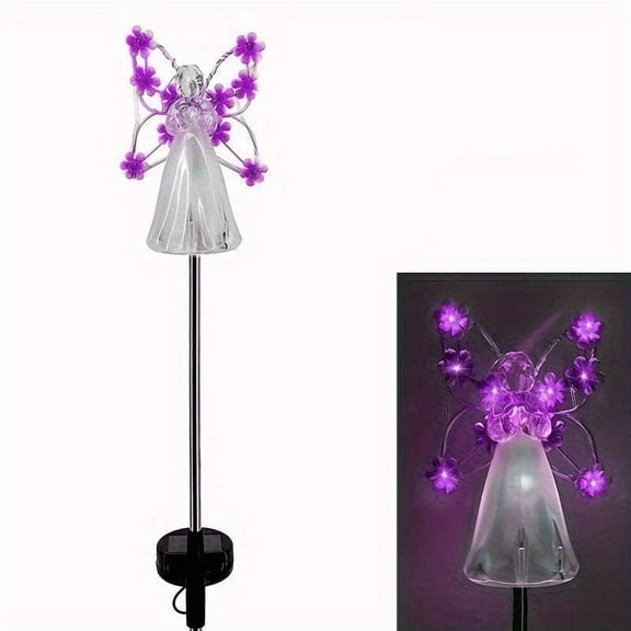Rijanmt Solar Angel Garden Stake Lights,Translucent Angel and Flower Solar Light Outdoor,7 LEDs Eternal Light Angel for Memorial Loved One,Patio Decor,Easter Christmas Yard Art,Sympathy Gifts,Purple