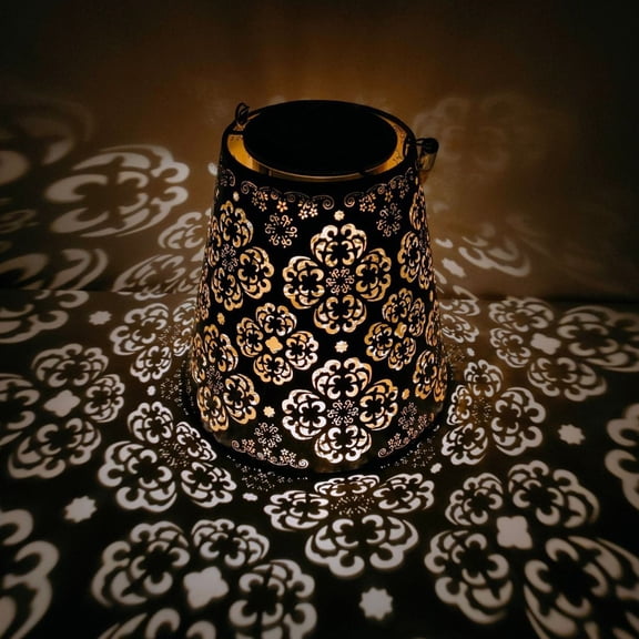 Rijanmt Solar Garden Lantern with Projection LED,Outdoor Hanging Lantern Lights,Warm White Solar Garden Lighting Retro Table Lanterns Light Waterproof for Garden Patio Courtyard Path - Boho Flowers