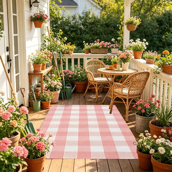 Rijanmt Spring Summer Buffalo Plaid Rug Outdoor Front Door,16x24 Inch Pink and White Checkered Welcome Door Mat,Nonslip Quick Dry Washable Carpet for Layered,for Farmhouse Entryway Porch Decor,E