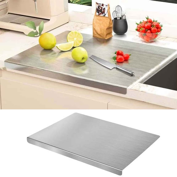 Rijanmt Stainless Steel Cutting Board Kitchen Countertop,15.7x11.8x0.8" Metal Kneading Cutting Board Mat,Fitting Counter Edges,Easy To Clean,For Meat,Fruits,Vegetables,Bread,Foods Preparation