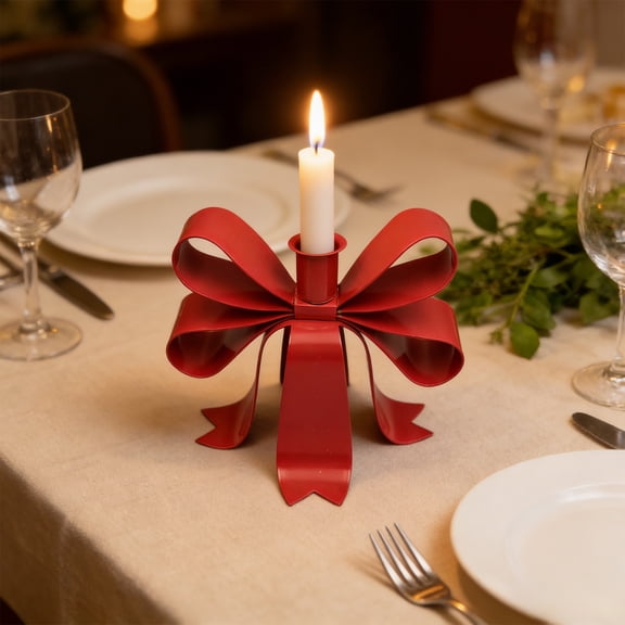 Rijanmt Valentine's Metal Bow Taper Art Candlestick Holder,Vintage Candle Stick Holder Candelabra,For Holiday Home Decor Fireplace Mantel Wedding Party Housewarming Gift,7.48X7.08X5.9",Red