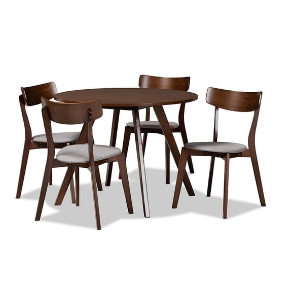 Rika Mid-Century Modern Transitional Light Grey Fabric Upholstered and Wood 5-Piece Dining Set
