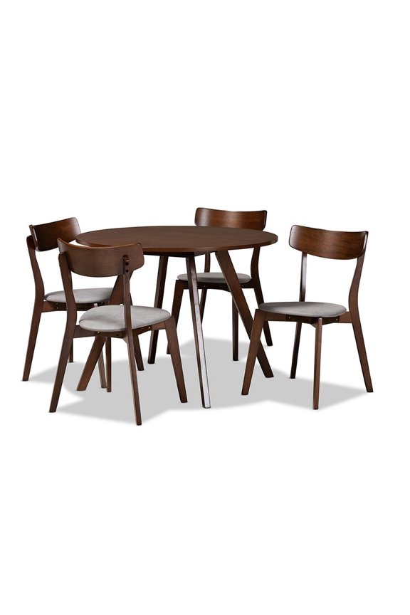 Rika Mid-Century Modern Transitional Light Grey Fabric Upholstered and Wood 5-Piece Dining Set