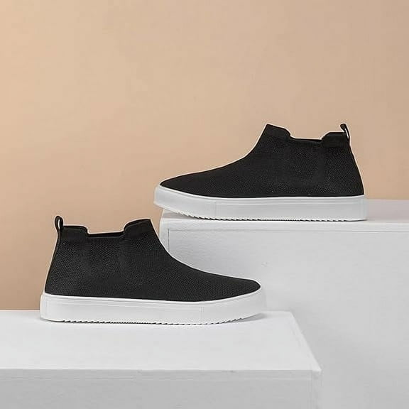 Flatgios Ballet Flats for Women, Soft Slip-On Flat Knit Round Toe Work Flat Mesh Walking Shoes, Comfortable Casual Black-6.5