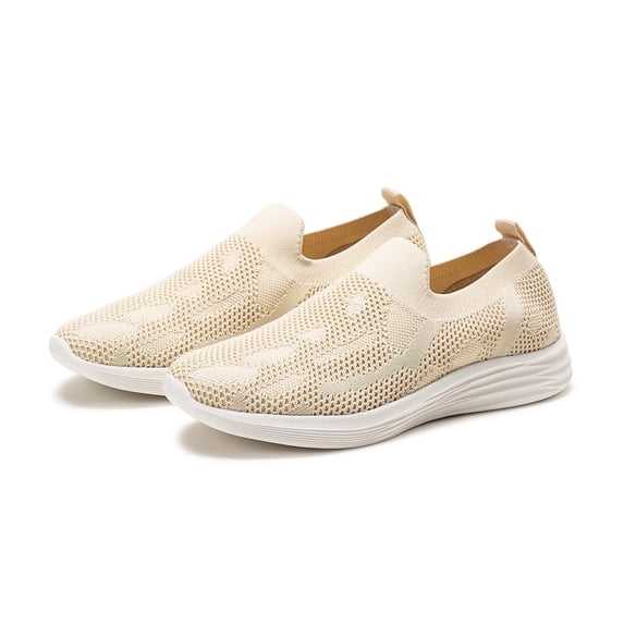 Flatgios Women's Walking Running Slip-On Lightweight Sneaker, Casual Tennis Shoes Beige, 6.5
