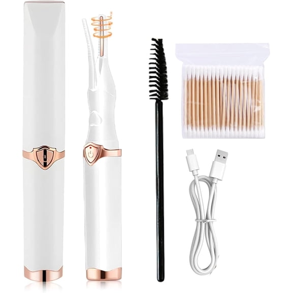 Riki Heated Eyelash Curler, Riki Heated Lash Curler, 8 s Fast Heat up Portable Electric Lash Curler with 3 Heat Modes, 360 Rotating Mini USB Rechargeable Eyelash Curler (White)