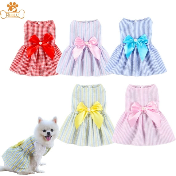 Riklu 5 PcsDog Dresses for Small Dogs Girls, Floral Puppy Dresses Princess Bowknot Summer Dress L