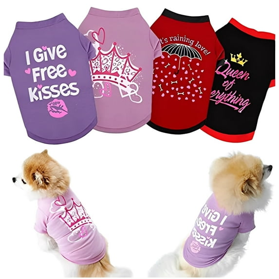 Riklu Set of 4 Dog Shirt for Small Dogs, Pet Outfits Female Outfits T-Shirt Apparel