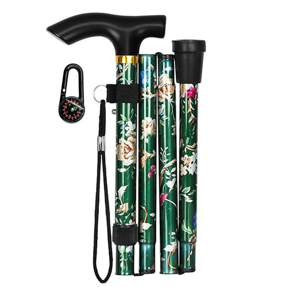 Riklu Walking Cane, Folding Cane for Men & Women, Portable Lightweight, 5-Level Adjustable Height, Collapsible Cane for Seniors Balancing Mobility Aid