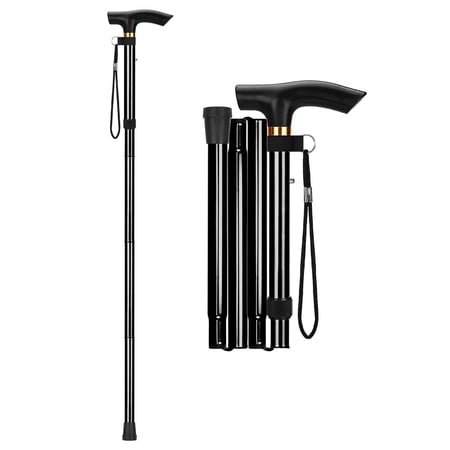 Riklu Walking Canes for Women Men, Folding Cnes for Walking, 5-Level Adjustable Heights - Self Standing Folding Cane, Portable Collapsible Cane