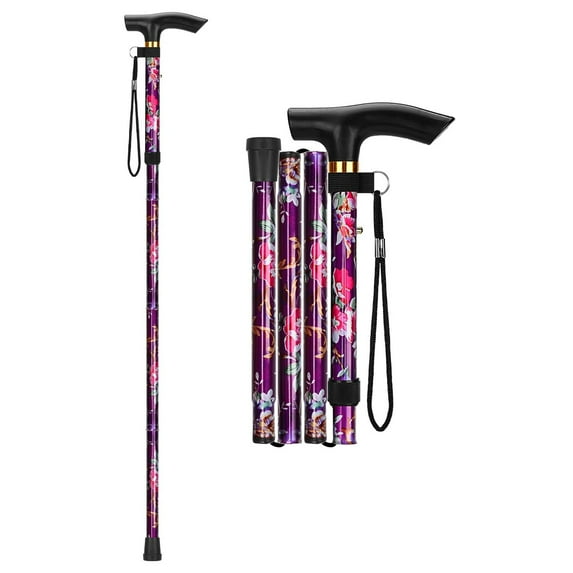 Riklu Walking Canes for Women Men, Folding Cnes for Walking, 5-Level Adjustable Heights - Self Standing Folding Cane, Portable Collapsible Cane