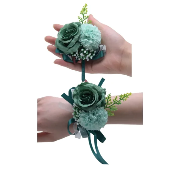 Rikyo 3" Artificial Silk Blackish Green Rose and Carnation Wedding Bouquet (2 Count)