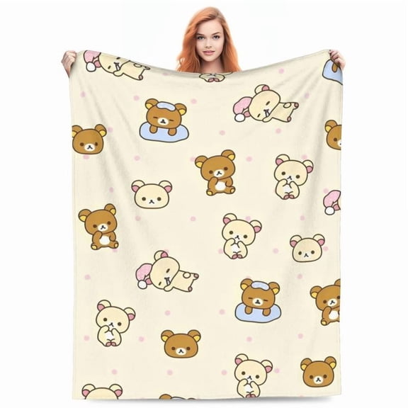 Rilakkuma Cartoon Flannel Blanket Warm Throw Blanket for Home Decor Airplane Travel Novelty Bedspread Sofa Bed Cover