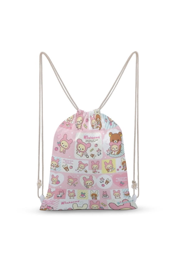 Rilakkuma Cute Cartoon Drawstring Backpack - Canvas Backpack for Sports, Fitness, School, Beach, and Travel 30x40cm