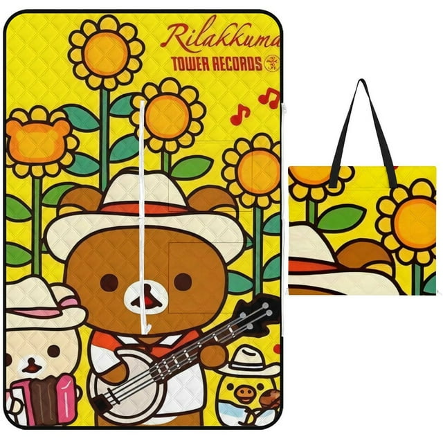 Rilakkuma Waterproof Foldable Beach Blanket Picnic Mat Tote Perfect for Camping Beach Hiking Grass 150x100cm
