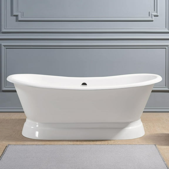 Riley 67 Inch Cast Iron Double Slipper Pedestal Tub - No Faucet Drillings