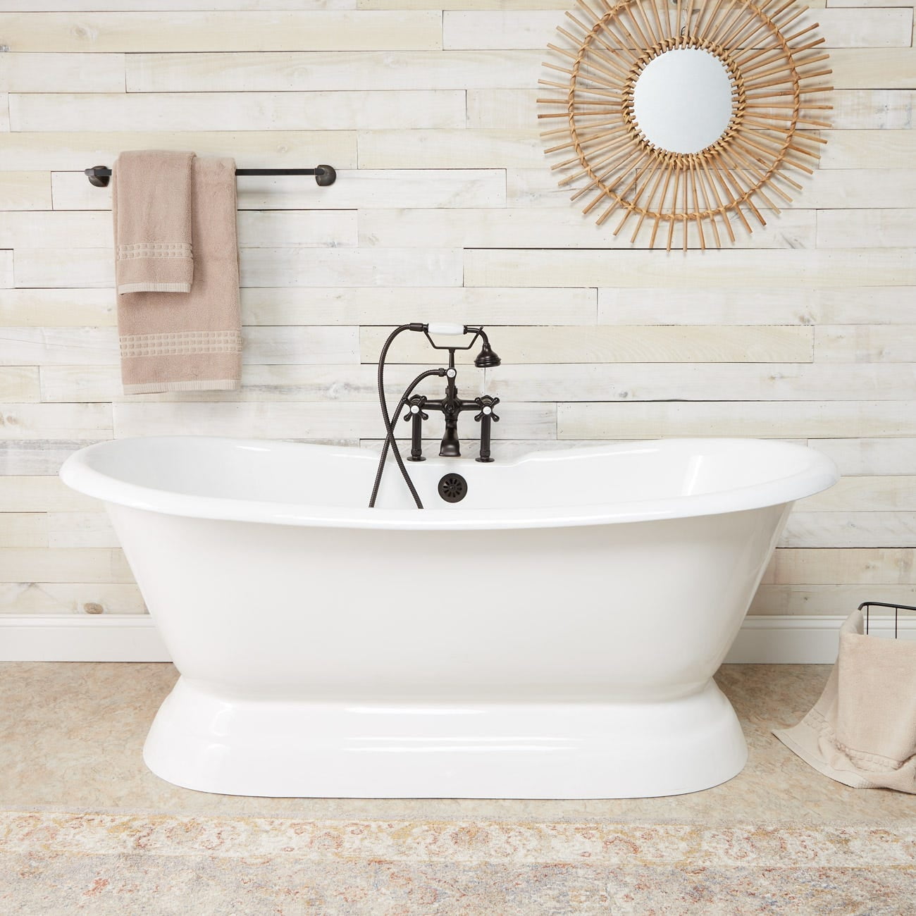 Riley 71 Inch Cast Iron Double Slipper Pedestal Tub - Rim Faucet ...