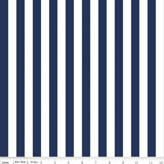 Riley Blake, 1/2" Striped Fabric - Navy