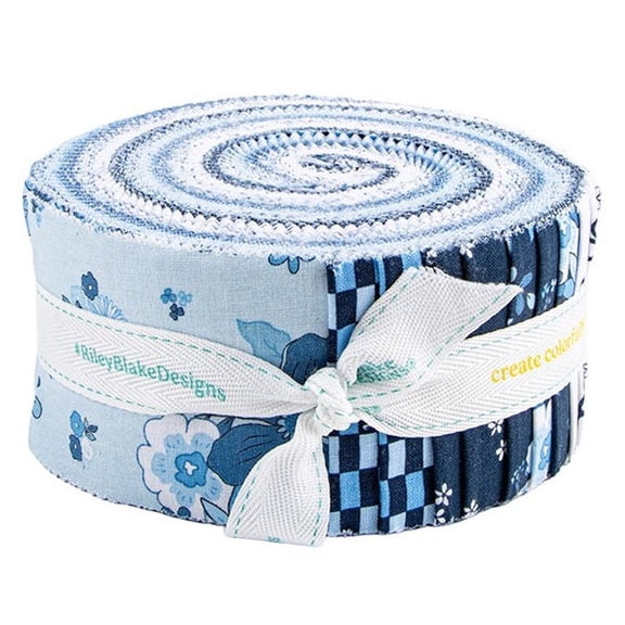 Riley Blake - Blue Blooms and Threads by Christopher Thompson 2.5" Rolie Polie 40 pcs