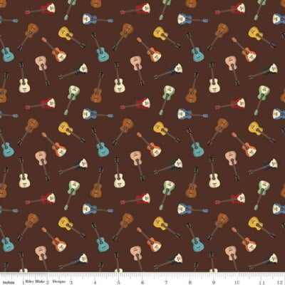 Cowboys Guitars Brown Cotton Fabric (1 Yard)