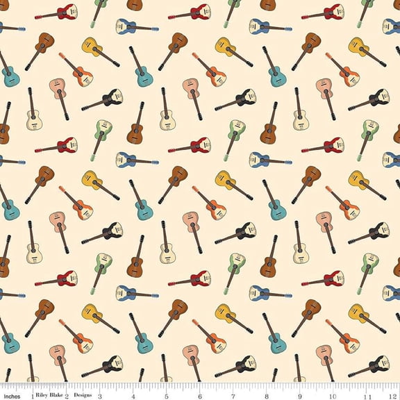 Cowboys Guitars Cream Cotton Fabric