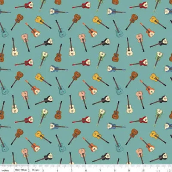 Riley Blake Designs Cowboys Guitars Teal