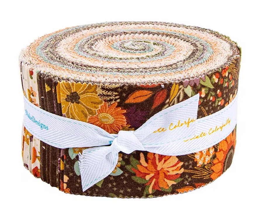 Jelly Roll - The Awe of Autumn by Sandy Gervais for Riley Blake Designs Fall Flowers Leaves Pumpkins Plaid 2.5" Strips Rolie Polie Bundle Quilter's Cotton Fabric Precuts (RP-16190-40) M525.52