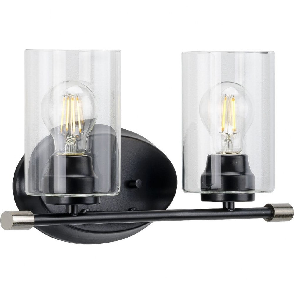Riley Matte Black 2-Light Bath Wall Light with Clear Glass Shades