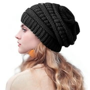Riley Cute Knit Beanie Hats for Women Men Frizz-Free with Satin Lining,Slouchy Winter Warm Skull Caps,Black