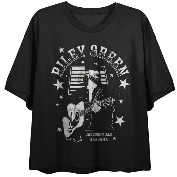 Riley Green Alabama Frame Crew Neck Short Sleeve Women's Black Crop Top-Medium