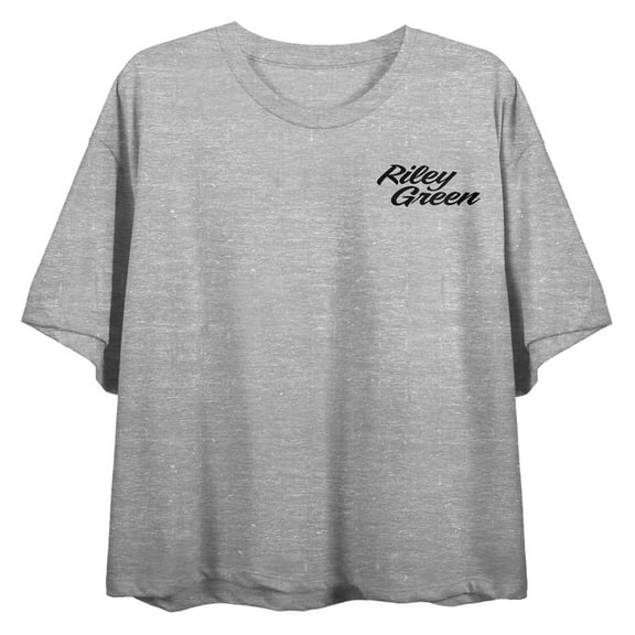 Riley Green Dog In Truck Women's Athletic Heather Crew Neck Short Sleeve Crop Top-Medium