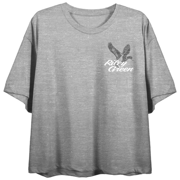 Riley Green Truck & Dog Art Crew Neck Short Sleeve Gray Heather Women's Crop Top-Small