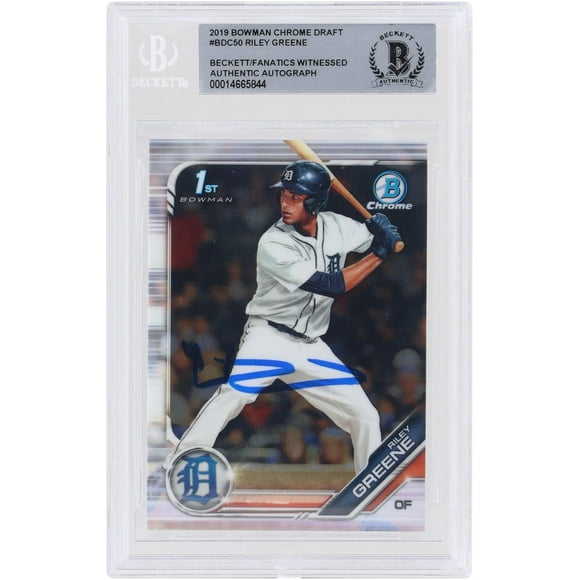 Riley Greene Detroit Tigers Autographed 2019 Bowman Draft Chrome MLB 1st Bowman #BDC-50 Beckett Fanatics Witnessed Authenticated Card - Fanatics Authentic Certified