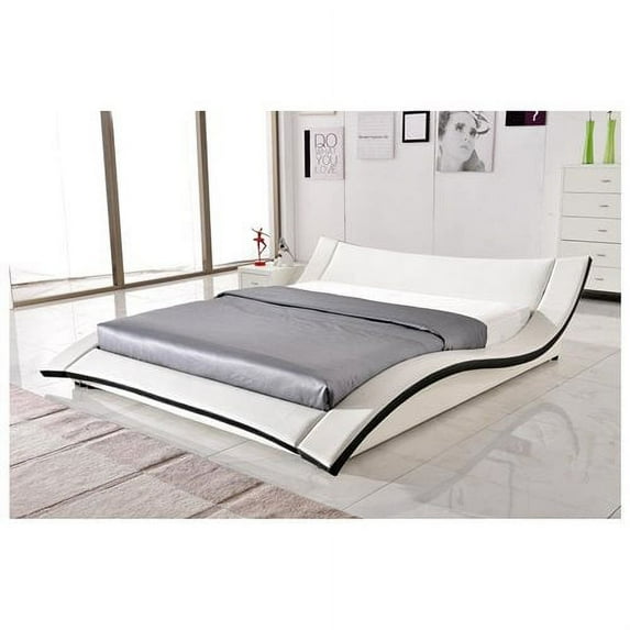 Riley Modern Faux Leather Platform Bed, White, Multiple Sizes