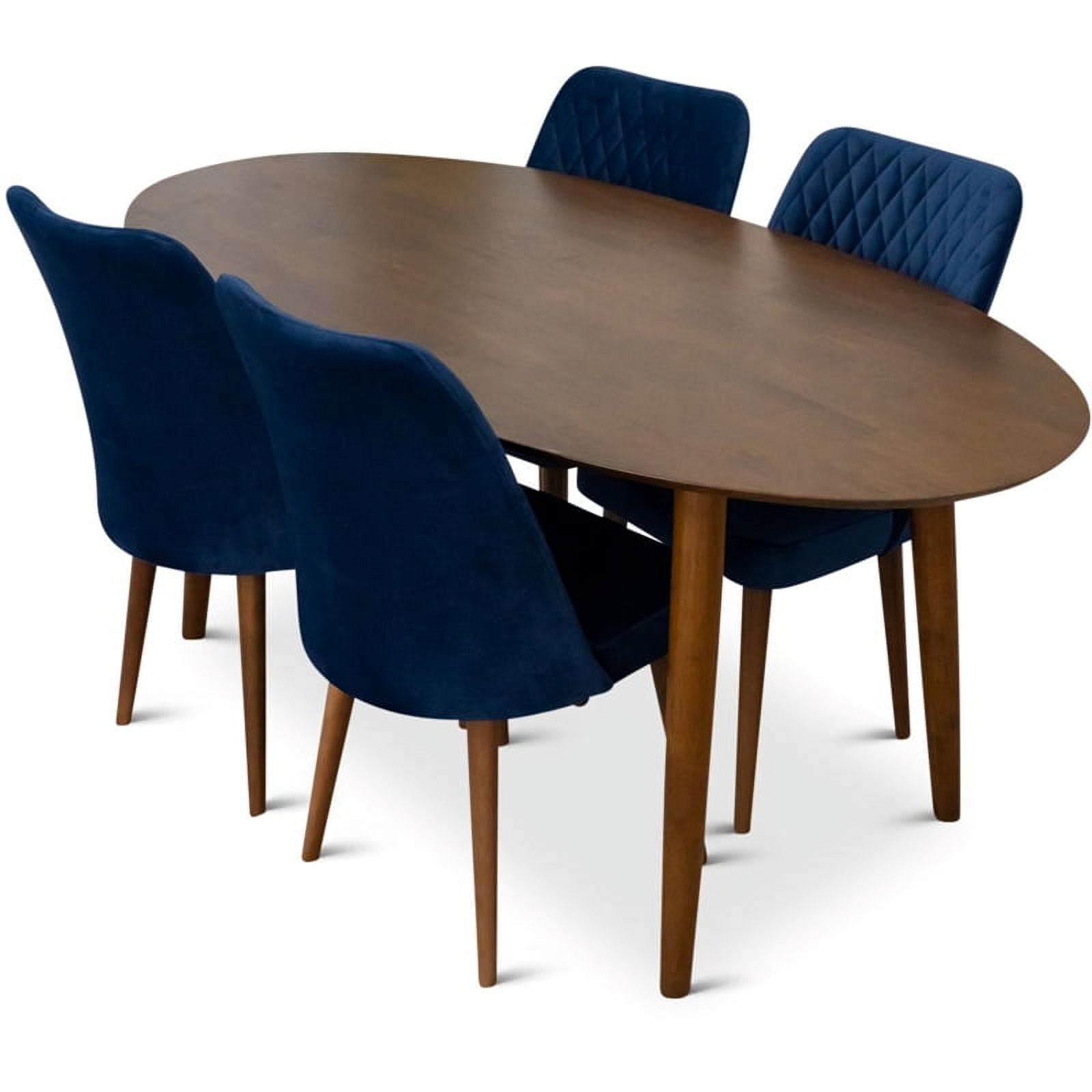 Riley Modern Solid Wood Walnut Dining Table and 4 Chair Set