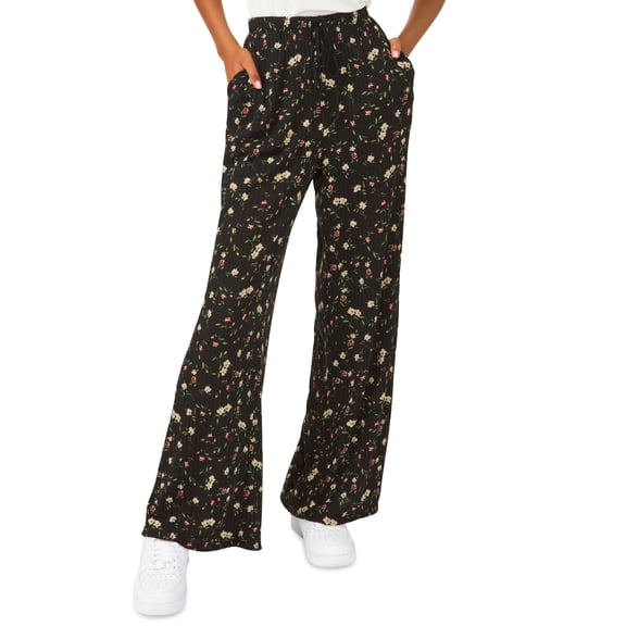 Riley Rae Bryce Floral Print Ribbed Pants Rich Black L