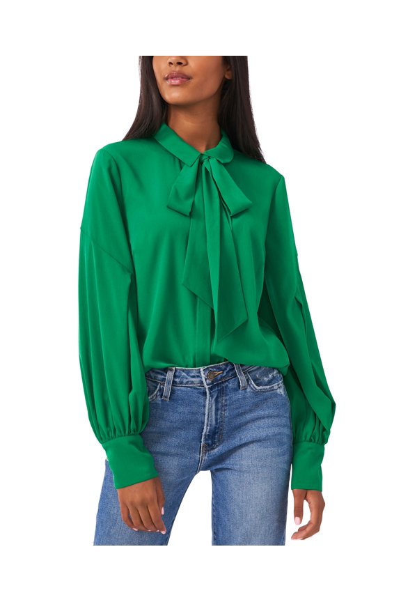 Riley Rae Camille Tie Neck Blouse Med Green 2XL