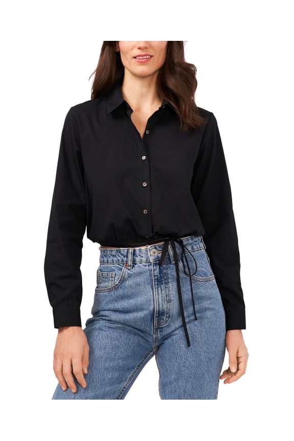 Riley Rae Cropped Cotton Shirt Rich Black L