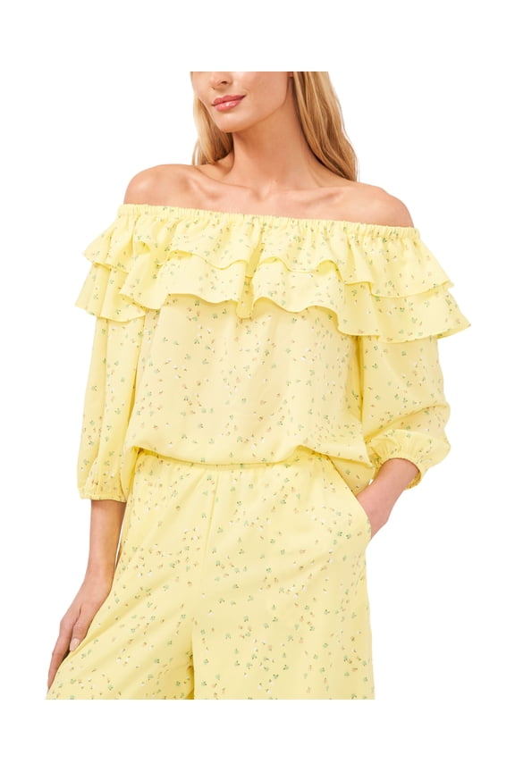 Riley Rae Three Quarter Sleeve Ditsy Floral Tiered Blouse Ditsy Flo Daffodil S