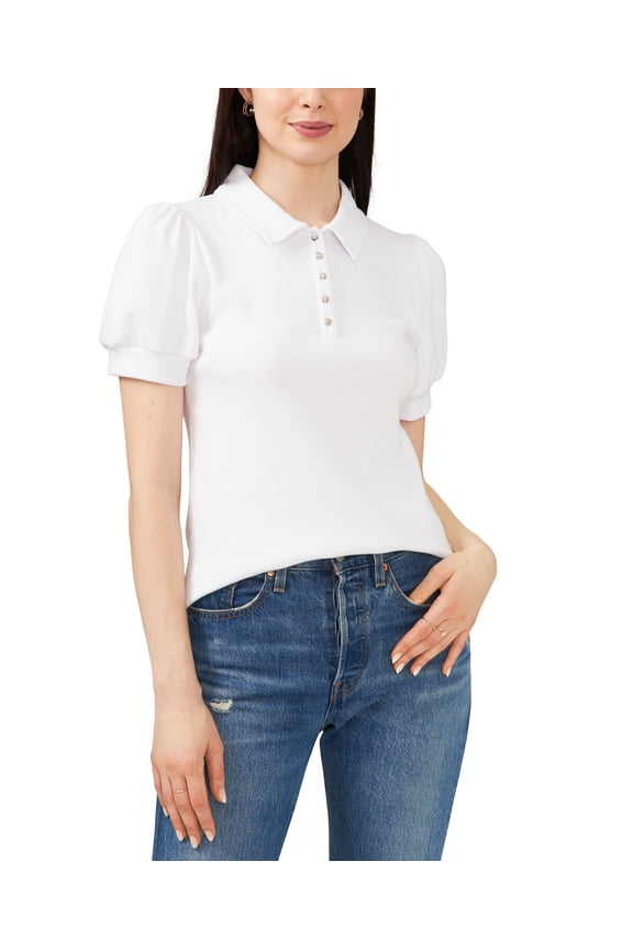 Riley Rae Tobi Puff Sleeve Polo Shirt White XS